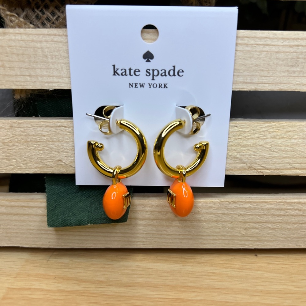Kate Spade Gold/Orange M&M hoop earrings - Picture 2 of 7